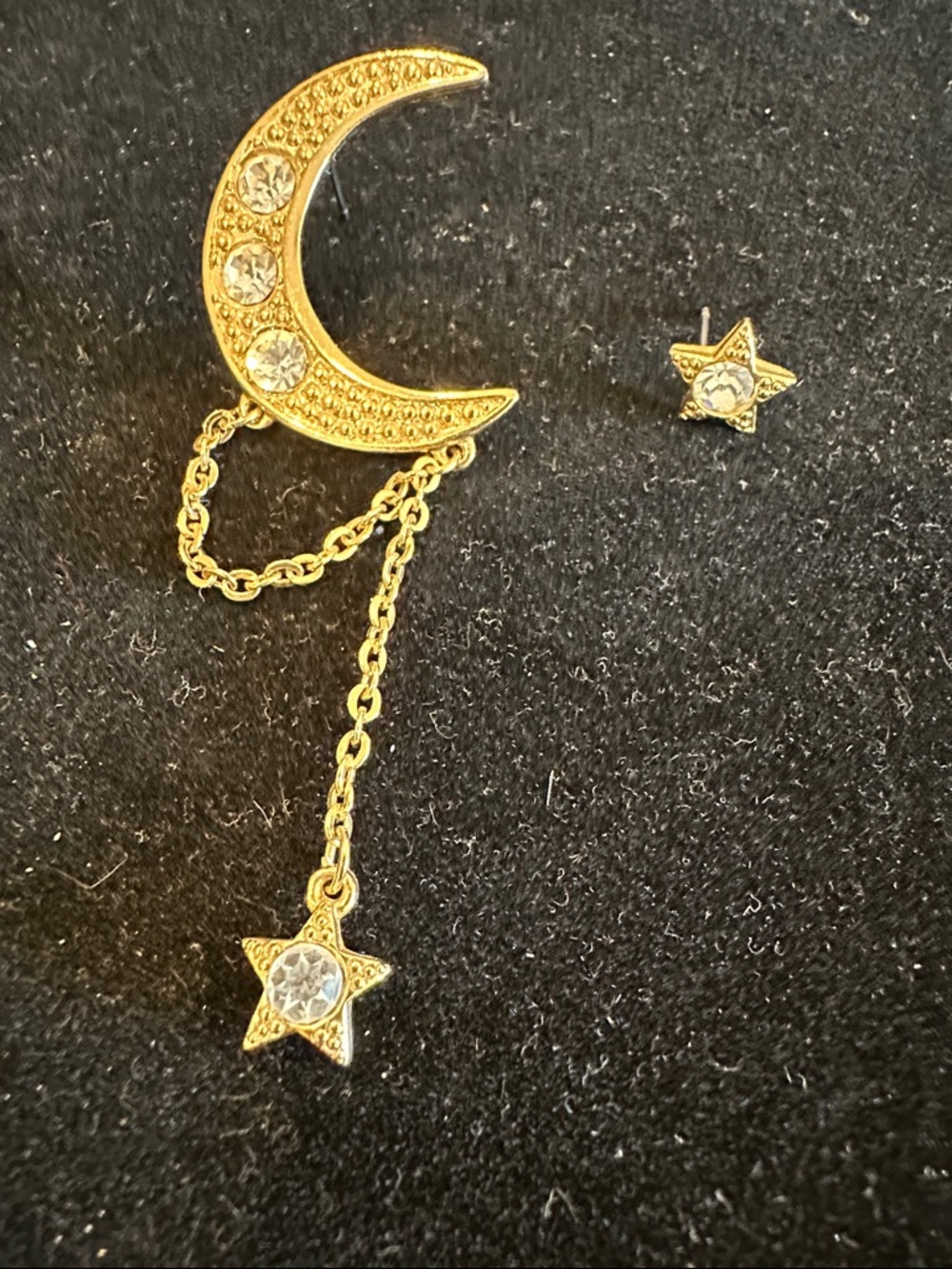 90s Moon & Star Mismatch Earrings • Goldtone Celestial Set